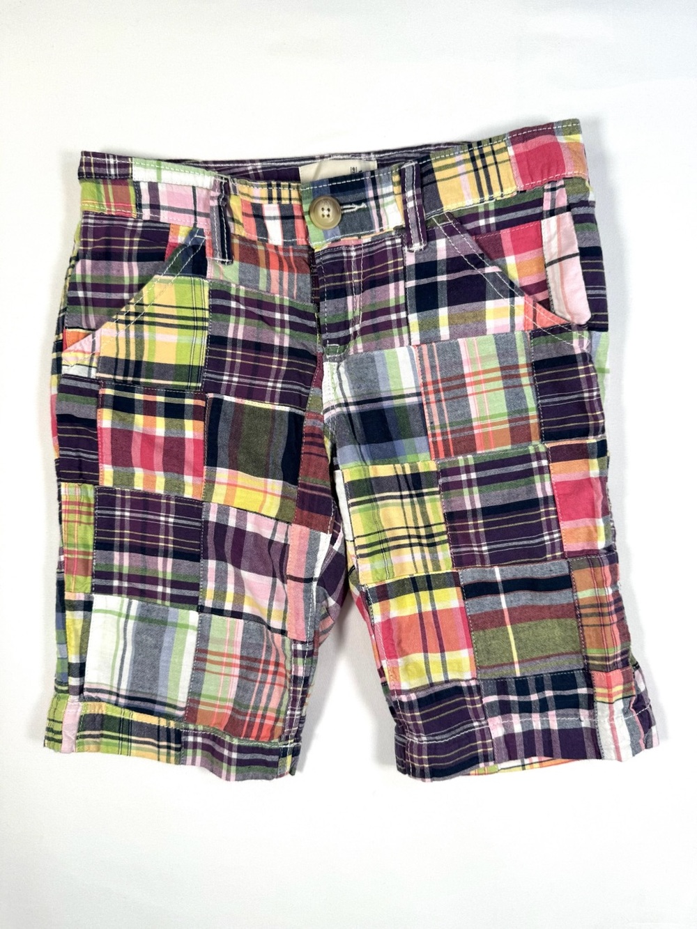 OLD NAVY Girls Vintage 2011 Madras Patchwork Plaid Bermuda Shorts Size 10 Preppy
